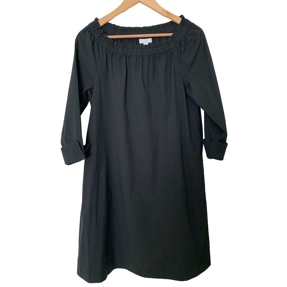 J.Jill Women's XSP Black Off Shoulder 3/4 Sleeve Shift Dress Casual Party I006